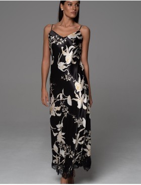 Длинная шёлковая сорочка Mia-Amore ARABEL 4774, Цвет: черный, Размеры: 2XL, изображение 4