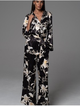 Шёлковая классическая пижама Mia-Amore ARABEL 4777, Цвет: черный, Размеры: 2XL, изображение 2