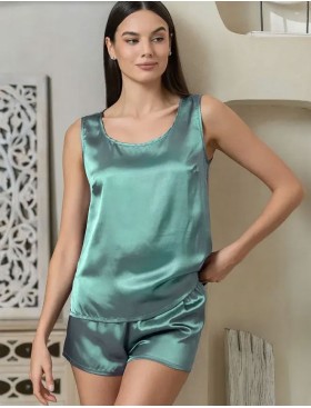 Атласная пижама шорты и майка Mia-Mella JULIA 8739 изумруд, Цвет: изумрудный, Размеры: S