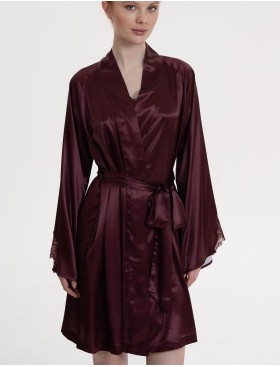 Короткий шёлковый халат Mia-Amore LILIROSE 4593 винный, Цвет: винный, Размеры: 2XL/3XL