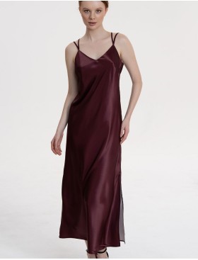 Длинная шёлковая сорочка Mia-Amore LILIROSE 4594 винный, Цвет: винный, Размеры: 2XL