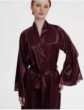 Длинный шёлковый халат Mia-Amore LILIROSE 4599 винный, Цвет: винный, Размеры: 2XL/3XL