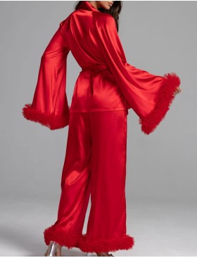 Атласная пижама с рюшами Mia-Amore LOLI 2316 красный, Цвет: красный, Размеры: 2XL, изображение 4