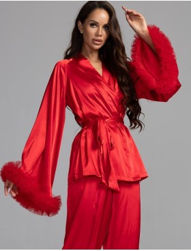 Атласная пижама с рюшами Mia-Amore LOLI 2316 красный, Цвет: красный, Размеры: 2XL, изображение 2