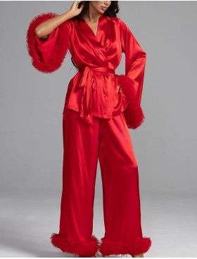 Атласная пижама с рюшами Mia-Amore LOLI 2316 красный, Цвет: красный, Размеры: 2XL, изображение 3