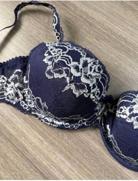 Бюстгальтер балконет пуш-ап биколор Simona M 870 синий-серебро, Цвет: синий-серебро, Размеры: 80E, изображение 4