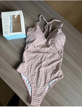 Слитный купальник в полоску Ysabel Mora 82375 LINEAS & WAFFLES, Цвет: мята/розовый, Размеры: 90B, изображение 3