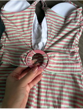 Слитный купальник в полоску Ysabel Mora 82375 LINEAS & WAFFLES, Цвет: мята/розовый, Размеры: 90B, изображение 6