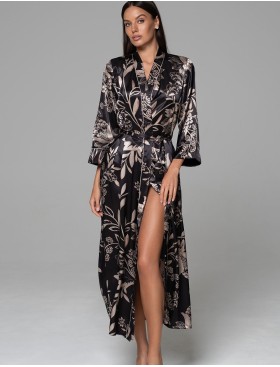 Длинный шёлковый халат Mia-Amore CARMINA 4849 черный, Цвет: черный, Размеры: 2XL/3XL, изображение 4