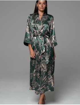 Длинный шёлковый халат Mia-Amore CARMINA 4849 изумрудный, Цвет: изумрудный, Размеры: 2XL/3XL, изображение 2