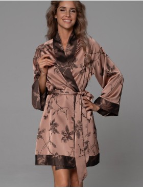 Халат из жаккардового смесового шёлка Mia-Amore SHEILA 4893, Цвет: кофейный, Размеры: 2XL/3XL