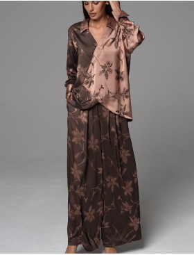 Шёлковый домашний комплект Mia-Amore SHEILA 4897, Цвет: кофейный, Размеры: 3XL