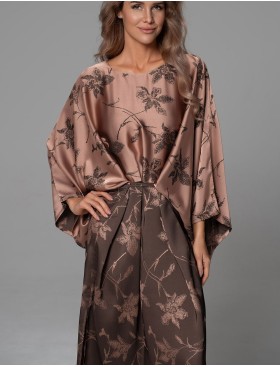 Туника из жаккардового двухцветного шёлка Mia-Amore SHEILA 4898, Цвет: кофейный, Размеры: 2XL/3XL