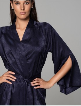 Халат из жаккардового шёлка Mia-Amore ANORA 4803 темно-синий, Цвет: темно-синий, Размеры: 2XL/3XL, изображение 2