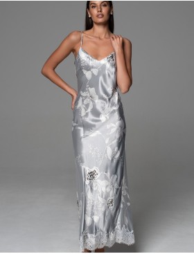 Длинная шёлковая сорочка Mia-Amore ARABEL 4774 серебристый, Цвет: серебристый, Размеры: 2XL