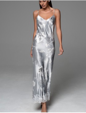 Длинная шёлковая сорочка Mia-Amore ARABEL 4774 серебристый, Цвет: серебристый, Размеры: 2XL, изображение 4