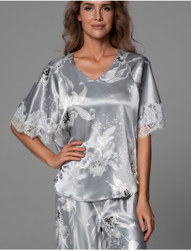 Шёлковая пижама Mia-Amore ARABEL 4775 серебристый, Цвет: серебристый, Размеры: 2XL, изображение 3