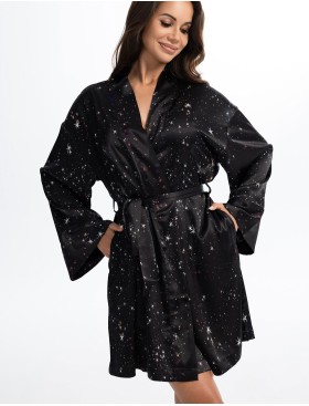 Чёрный атласный халат Mia-Amore ESTELLA 2243, Цвет: черный, Размеры: 2XL/3XL