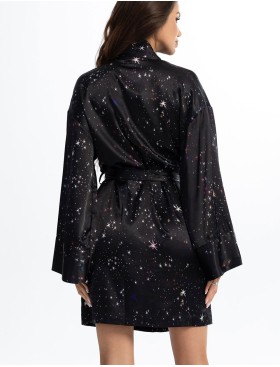 Чёрный атласный халат Mia-Amore ESTELLA 2243, Цвет: черный, Размеры: 2XL/3XL, изображение 2