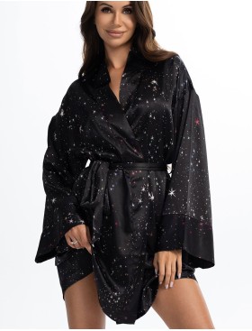 Чёрный атласный халат Mia-Amore ESTELLA 2243, Цвет: черный, Размеры: 2XL/3XL, изображение 3