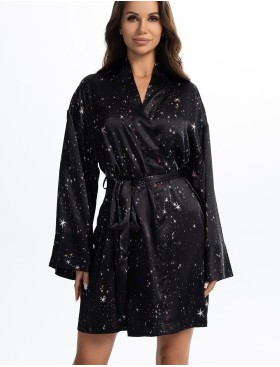 Чёрный атласный халат Mia-Amore ESTELLA 2243, Цвет: черный, Размеры: 2XL/3XL, изображение 4