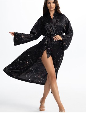 Длинный атласный халат Mia-Amore ESTELLA 2249, Цвет: черный, Размеры: 2XL/3XL