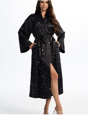 Длинный атласный халат Mia-Amore ESTELLA 2249, Цвет: черный, Размеры: 2XL/3XL, изображение 4