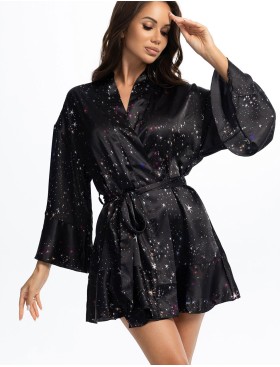 Мини-халат из атласа Mia-Amore ESTELLA 2256, Цвет: черный, Размеры: 2XL/3XL, изображение 2