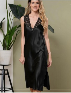 Длинная шелковая сорочка Mia-Amore WHITE SWAN 3558 черный, Цвет: черный, Размеры: 3XL