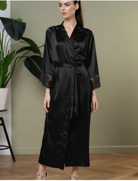 Длинный шелковый халат Mia-Amore WHITE SWAN 3559 черный, Цвет: черный, Размеры: 4XL/5XL