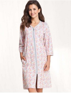 Хлопковый халат на молнии Luna 362 серый/розовый, Цвет: серый/розовый, Размеры: L