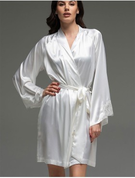 Короткий шёлковый халат Mia-Amore LILIROSE 4593 белый, Цвет: белый, Размеры: 2XL/3XL