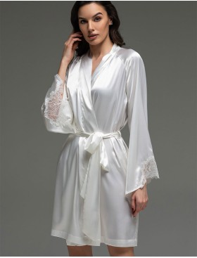 Короткий шёлковый халат Mia-Amore LILIROSE 4593 белый, Цвет: белый, Размеры: 2XL/3XL, изображение 4