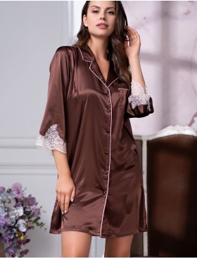 Рубашка-халат из шелка Mia-Amore MARILIN 3107 шоколадный, Цвет: шоколадный, Размеры: S