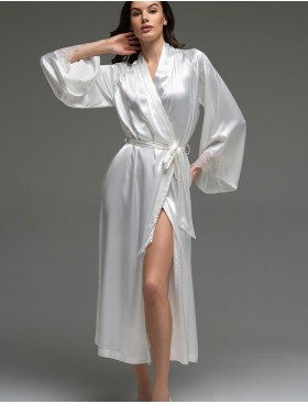 Длинный шёлковый халат Mia-Amore LILIROSE 4599 белый, Цвет: белый, Размеры: 2XL/3XL, изображение 3