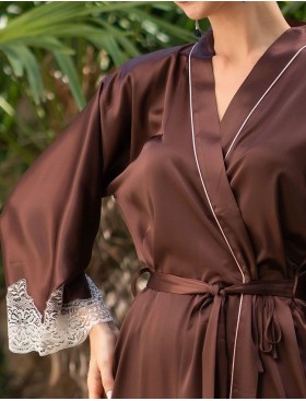 Длинный шелковый халат Mia-Amore MARILIN 3109 шоколадный, Цвет: шоколадный, Размеры: L/XL, изображение 3
