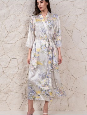 Халат-кимоно шелковый длинный Mia-Amore LILIANNA 5999, Цвет: молочный, Размеры: S/M, изображение 4