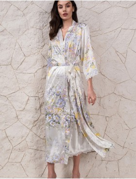 Халат-кимоно шелковый длинный Mia-Amore LILIANNA 5999, Цвет: молочный, Размеры: S/M