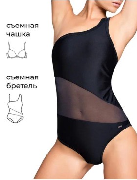 Слитный купальник асимметричного кроя Opium SF-15, Цвет: черный, Размеры: M, изображение 3