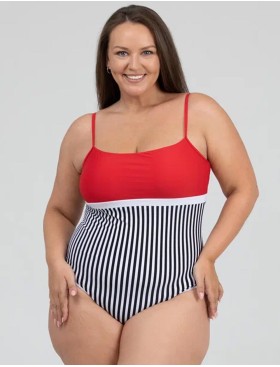 Полосатый слитный купальник бандо Opium SF-70, Цвет: черно-красный, Размеры: M, изображение 3