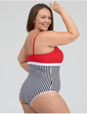 Полосатый слитный купальник бандо Opium SF-70, Цвет: черно-красный, Размеры: M, изображение 4