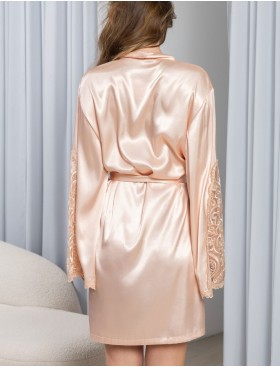 Короткий халат из шелка Mia-Amore MARJORY 3963 персик, Цвет: персик, Размеры: 2XL/3XL, изображение 2