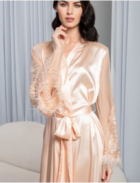 Натуральный шелковый халат Mia-Amore MARJORY 3969 персик, Цвет: персик, Размеры: 2XL/3XL