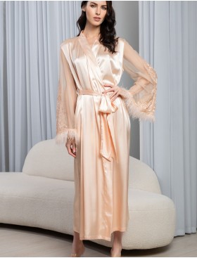 Натуральный шелковый халат Mia-Amore MARJORY 3969 персик, Цвет: персик, Размеры: 2XL/3XL, изображение 4