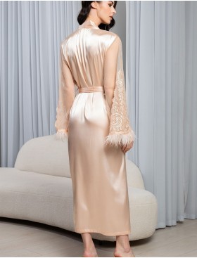 Натуральный шелковый халат Mia-Amore MARJORY 3969 персик, Цвет: персик, Размеры: 2XL/3XL, изображение 3