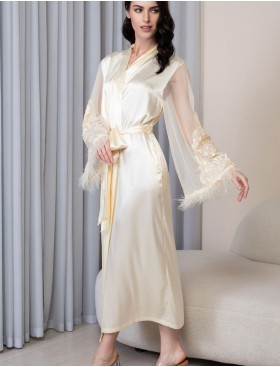 Натуральный шелковый халат Mia-Amore MARJORY 3969 шампань, Цвет: шампань, Размеры: 2XL/3XL, изображение 2