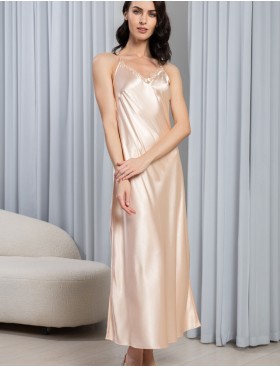 Длинная шелковая сорочка Mia-Amore MARJORY 3968 персик, Цвет: персик, Размеры: 2XL, изображение 4