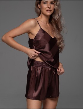 Атласный комплект топ и шорты Mia-Amore ILONA 7442 шоколад, Цвет: шоколад, Размеры: 2XL