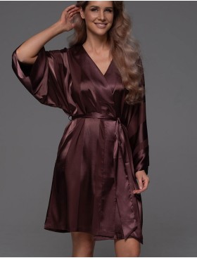 Атласный халат кимоно Mia-Amore ILONA 7543 шоколад, Цвет: шоколад, Размеры: 2XL/3XL