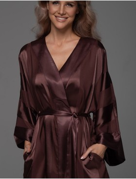 Атласный халат кимоно Mia-Amore ILONA 7543 шоколад, Цвет: шоколад, Размеры: 2XL/3XL, изображение 2